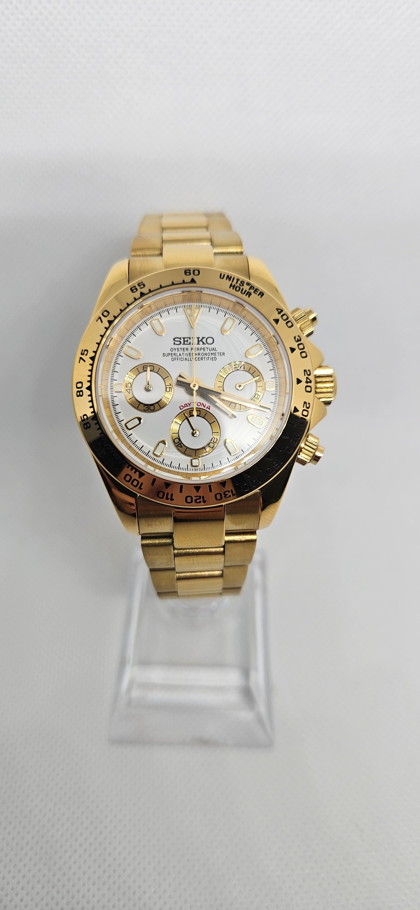 40mm Seiko Mod – Daytona Gold Chronograph with White Dial