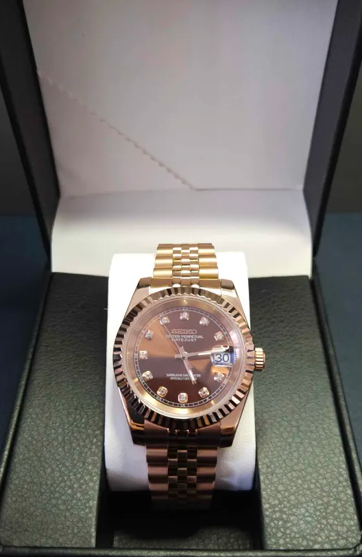 36mm Rose Gold Datejust Style Chocolate Jeweled Dial